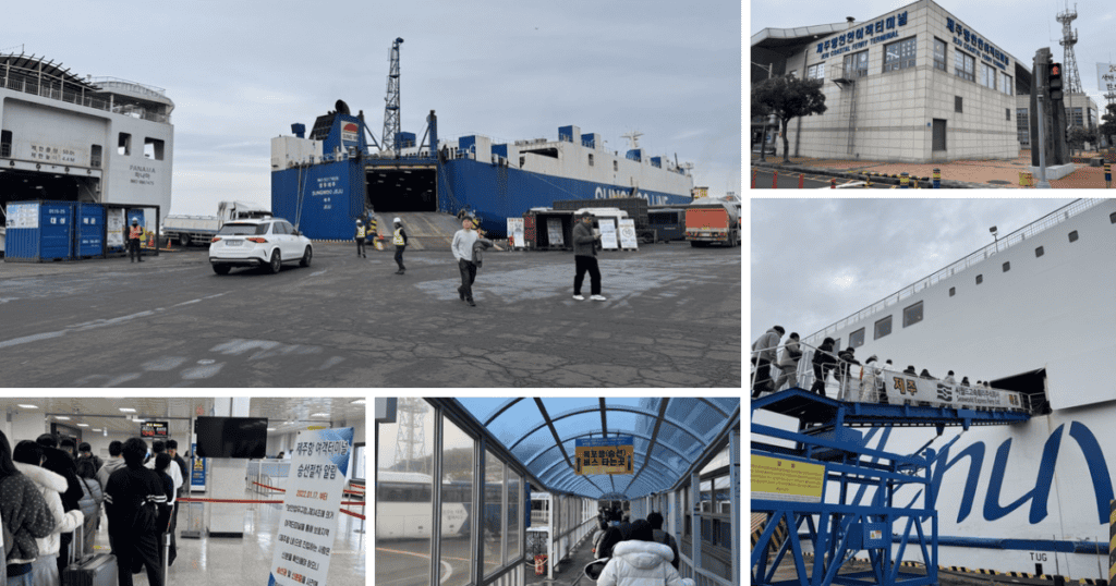 제주도 배편 퀸제누비아호 내부로 차량이 선적되는 모습