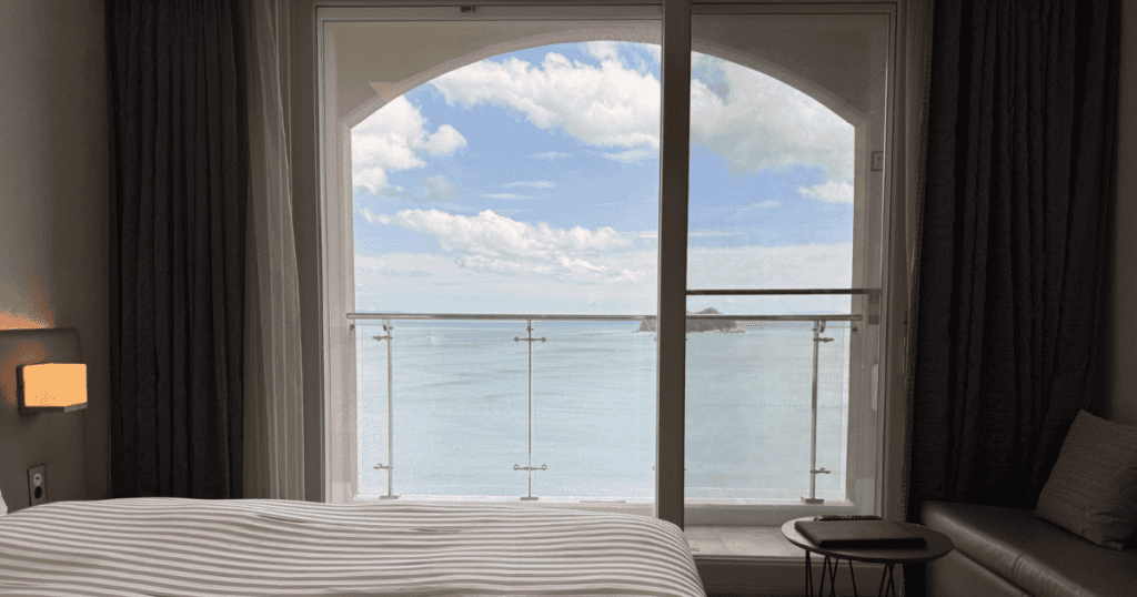 Ocean view from the Sol Beach Jindo hotel room window.
