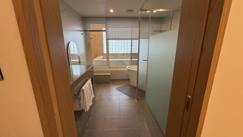 Luxury hot spring suite bathroom, featuring spacious layout and modern design
