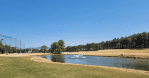 Water hazard view at Lakewood CC, showcasing a scenic Korea golf course near Seoul with wide fairways and natural landscape